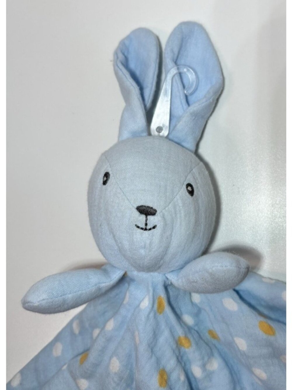 Parent's Choice Blue Muslin Bunny Rabbit Yellow Polka Dot Lovey Security Blanket - Picture 2 of 6